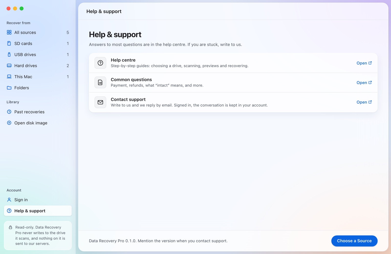Help and support. Guides, common questions and a person to write to.